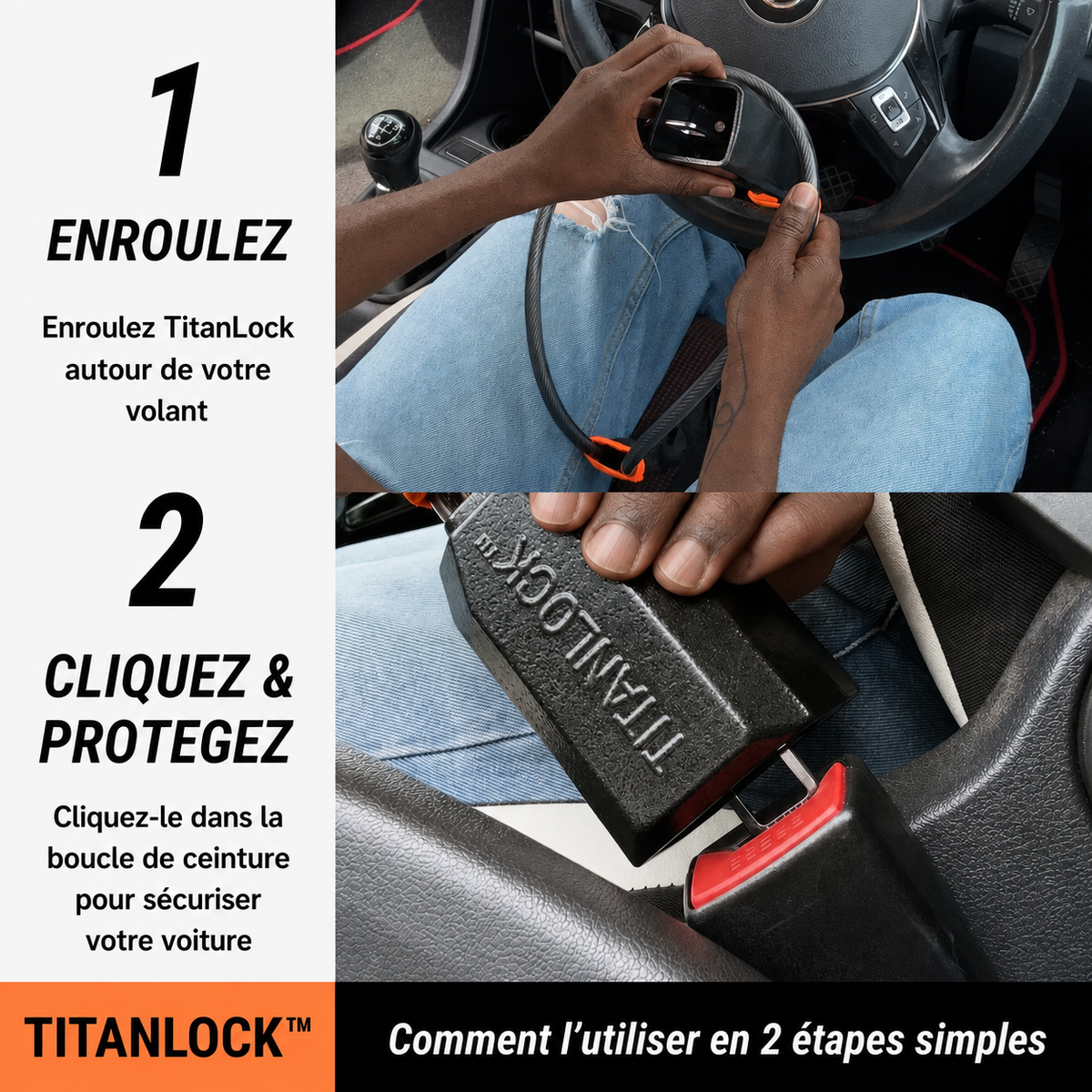 🔒 Antivol de Volant Flexible – Câble de Sécurité pour Voiture avec Verrouillage par Ceinture