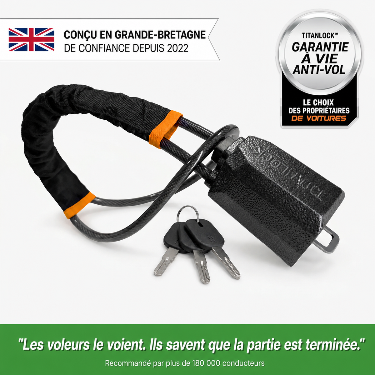 🔒 Antivol de Volant Flexible – Câble de Sécurité pour Voiture avec Verrouillage par Ceinture